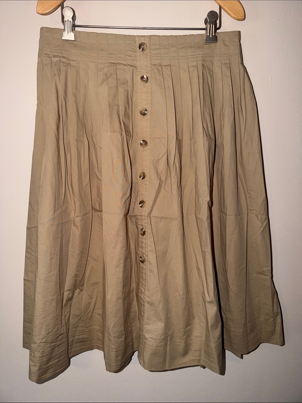 J. Crew Pleated button-front midi skirt in chestnut - Picture 3 of 7